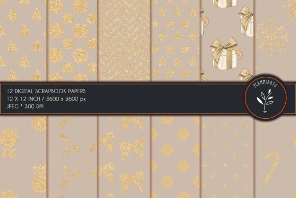 Christmas Beige Gold Digital Paper Patterns