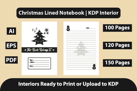 Christmas Lined Notebook KDP Interior
