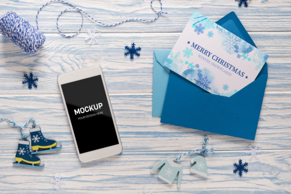 Christmas Mockup Postcard and Smartphone