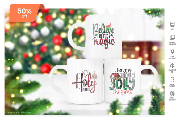 PSD Christmas Coffee Mug Mockup Stack & Christmas Amp