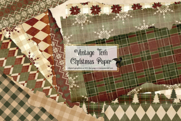 Vintage Torn Christmas Paper Clipart and Textures
